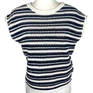 JOIE Sweater Vest Black White Striped Linen Round Neck Pullover Women's Size XS